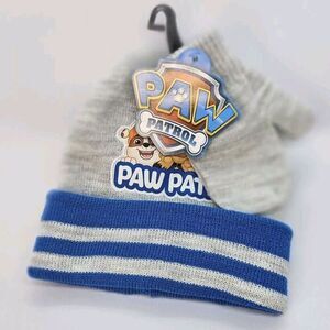Nickelodeon Paw Patrol Boy Toddler Beanie & Mittens Set Blue & Gray  Fall Winter